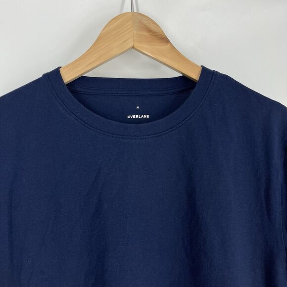Everlane Tee Size XL Navy Organic Cotton Boxy Crop T Shirt Tee Minimalist Basic - Picture 2 of 7